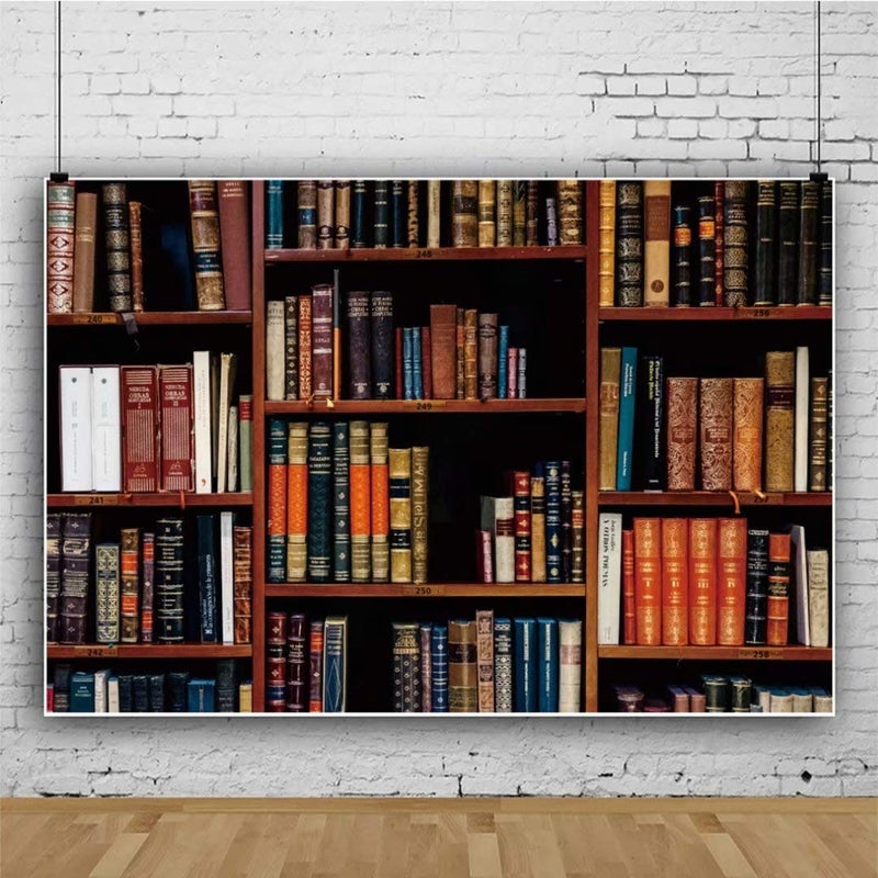 DASHAN 7x5ft Polyester Bookshelf Backdrop Back to School Vintage Library Bookcase Online Teaching Office YouTube Video Antique Teacher Student Photography Background School Graduation Photo Prop - Image 3